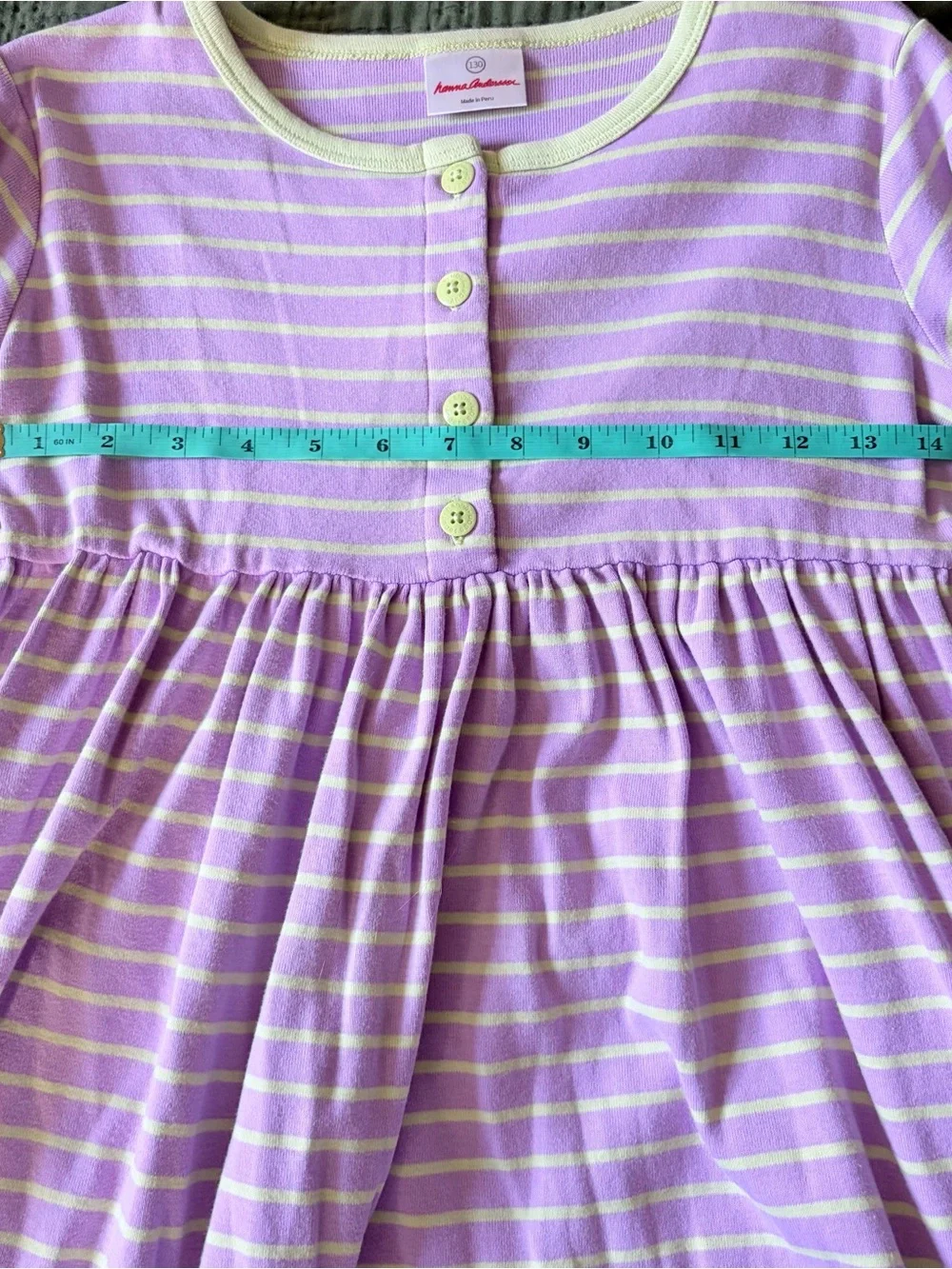 Hanna Andersson Girls Striped Purple Green Short Sleeve Day Play Dress Size 8